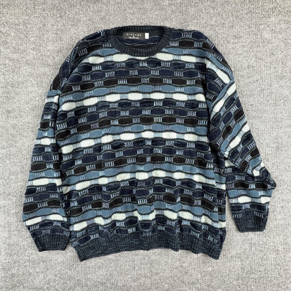 VTG Protege Collection Sweater Mens‎ 2XL Blue Geometric Knit Crewneck USA